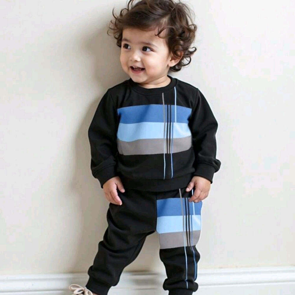 Black and Blue Striped Toddler Outfit